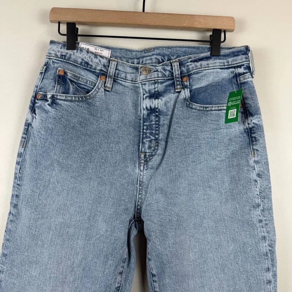 Gap Jeans Women 30 10 Long Blue Denim Light Wash Kick Fit High-Rise Straight NWT